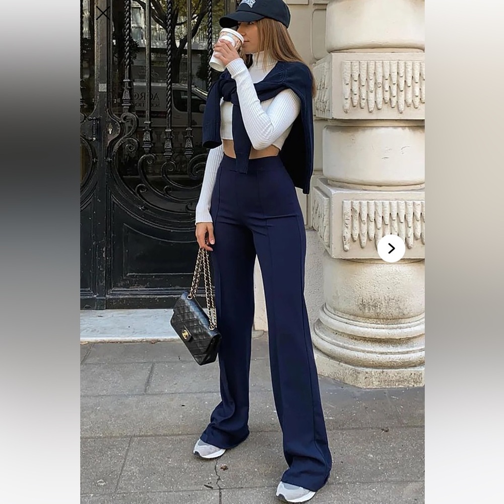 Victoria High Waisted Dress Pants/Slacks - Navy- Fashion Nova